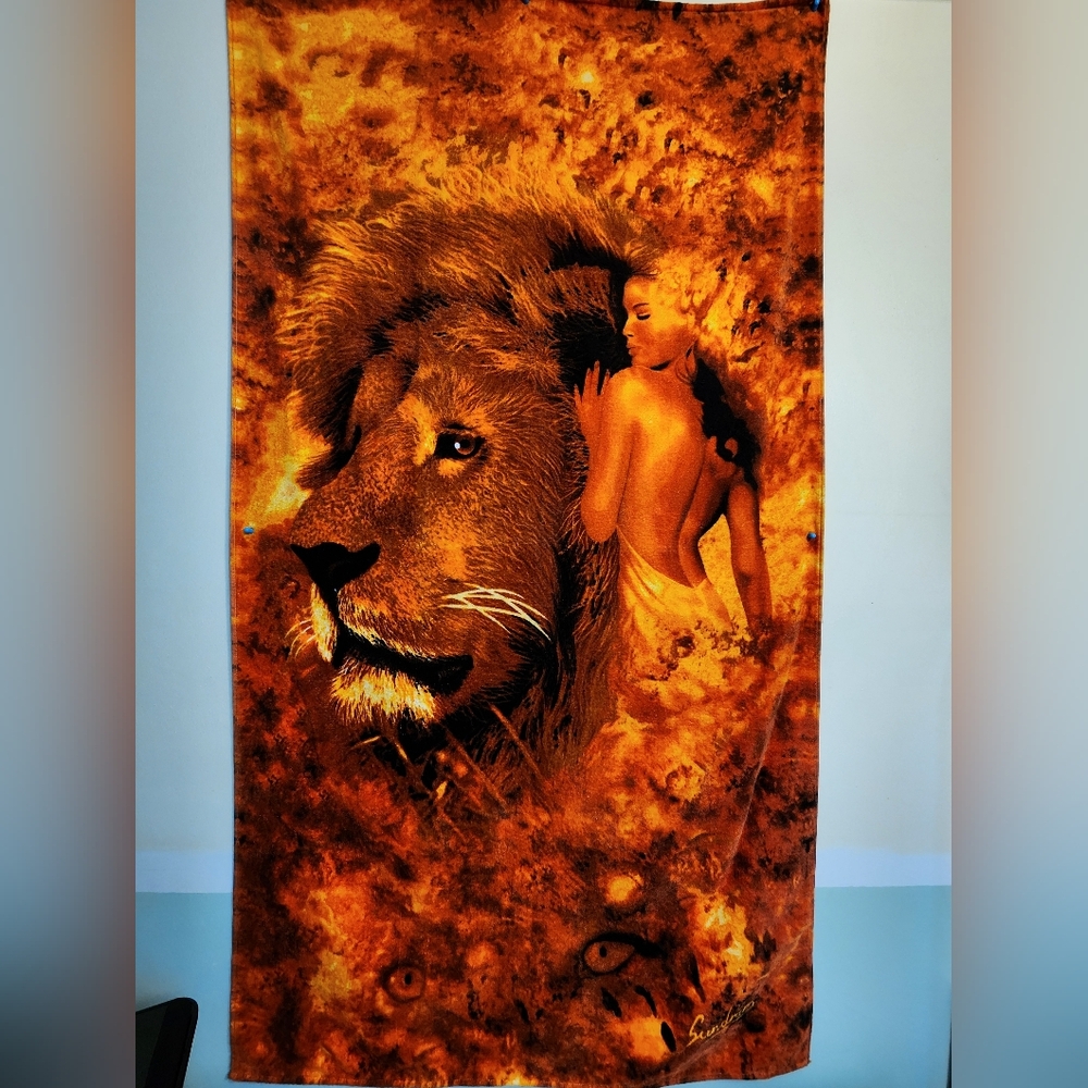 Lion and Woman Art Tapestry